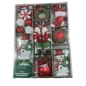Holiday Living 14 Count‎ Shatterproof Ornaments Christmas Red Green White